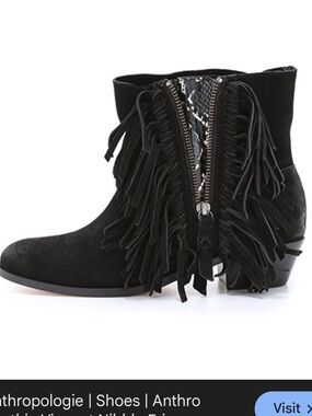 Anthropologie Cynthia Vincent Nibble Fringe Booties Black Suede Size 9.5